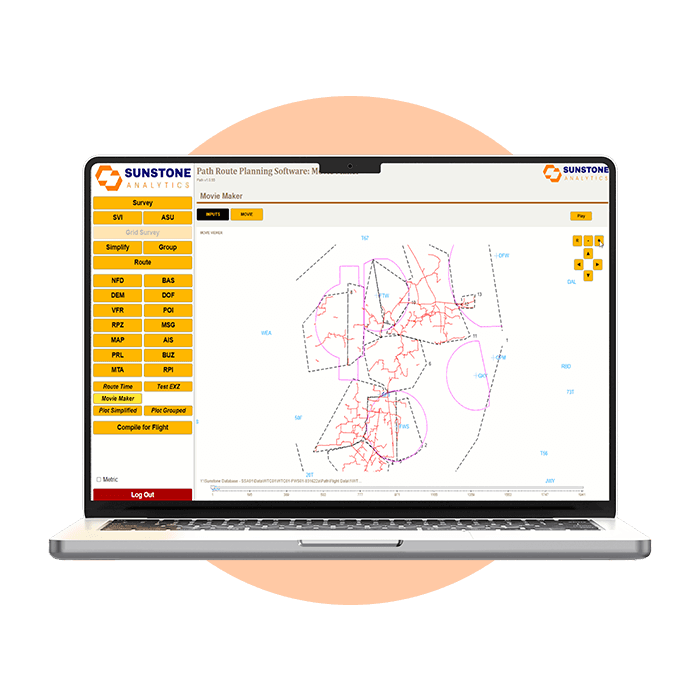 PATH mission planning screen showing a survey route map on a laptop