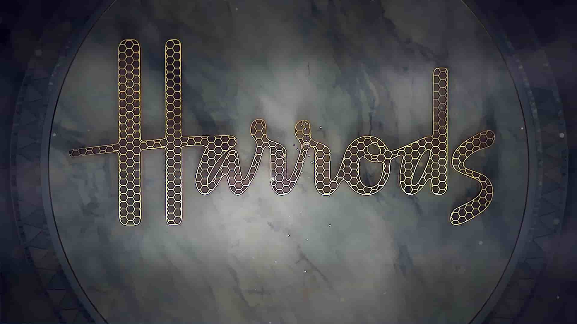 Mainframe luxury work: Harrods logo campaign keyframe in a cinematic CGI style for global luxury advertising.