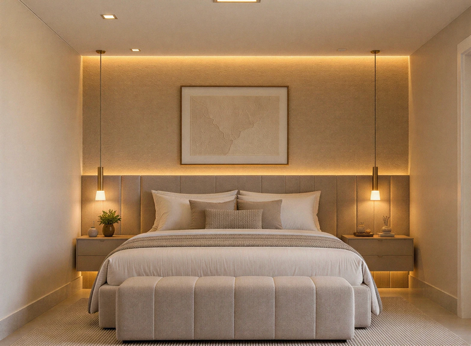 Suíte 1 · cama com banco estofado