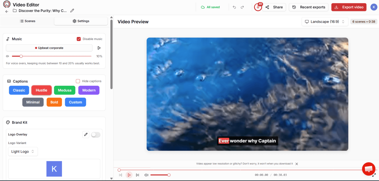 The video editor with auto-captions and live preview