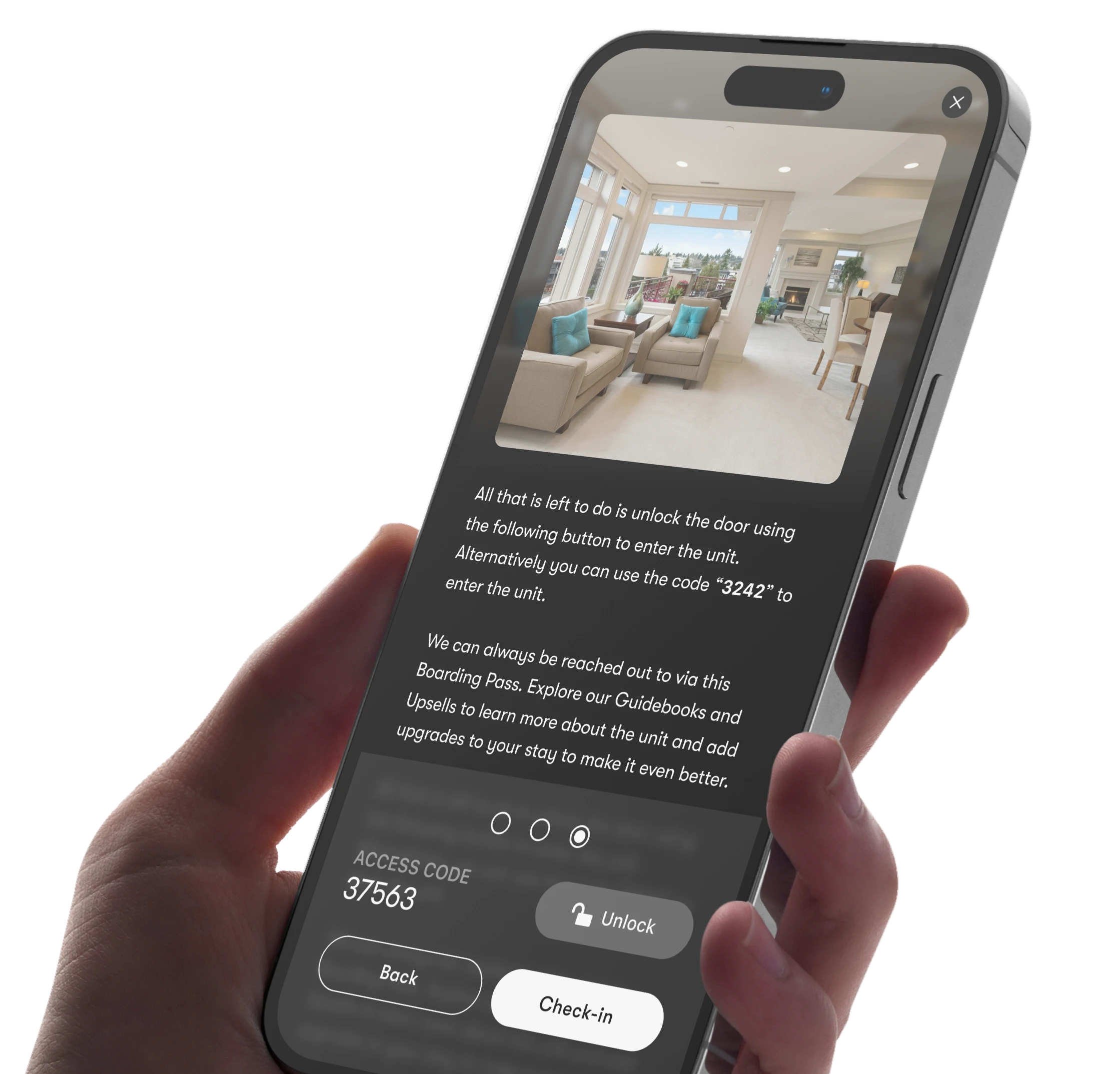 Guest holding a Boarding Pass open to a check-in step