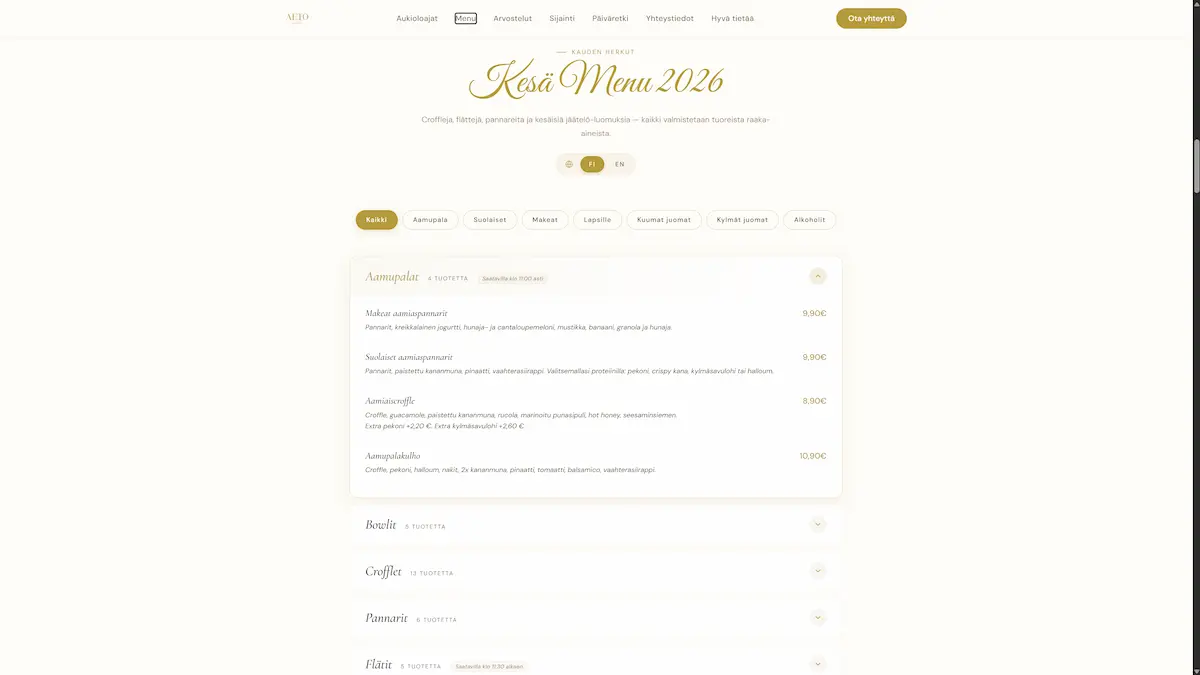 Aeto Garden Menu