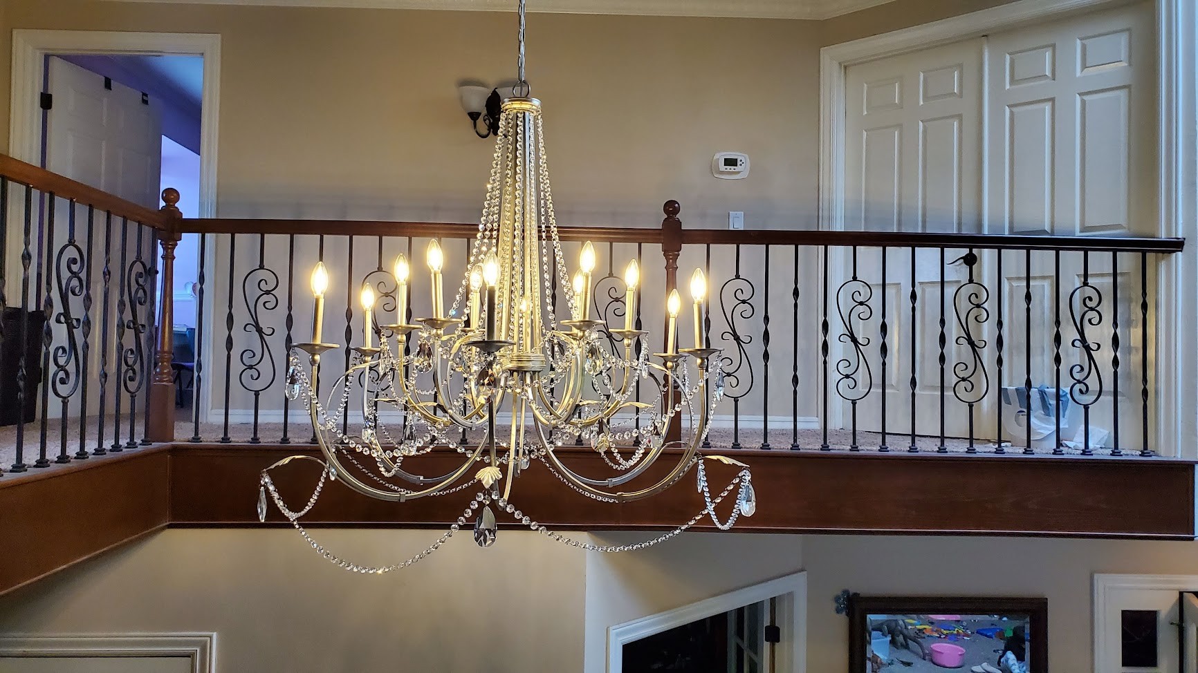 A chandelier installed in a residential home