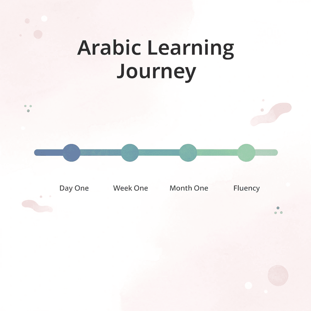 Timeline showing Arabic learning progression milestones