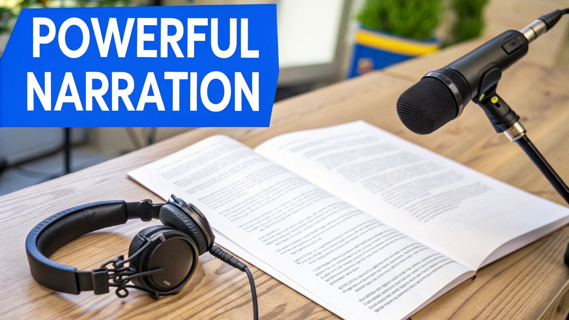 A person recording a voice-over in a studio, representing the narration process.