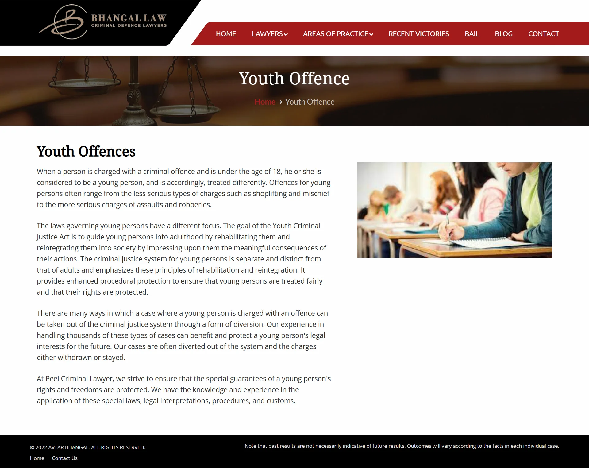 youth offence page for bhangallaw website developed & designed by Dreams Agency Mississauga, Ontario