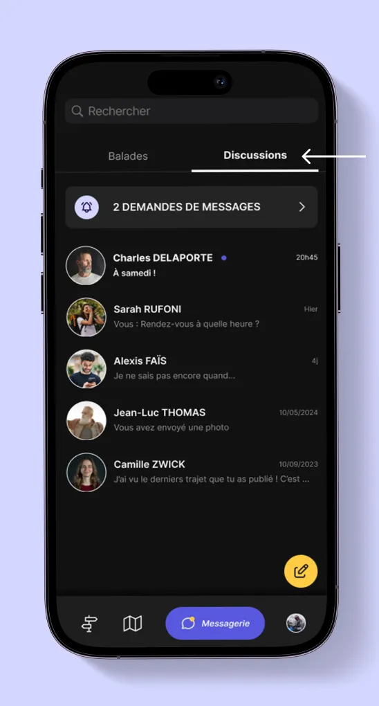 Discussion privée entre deux utilisateurs sur On Wheels