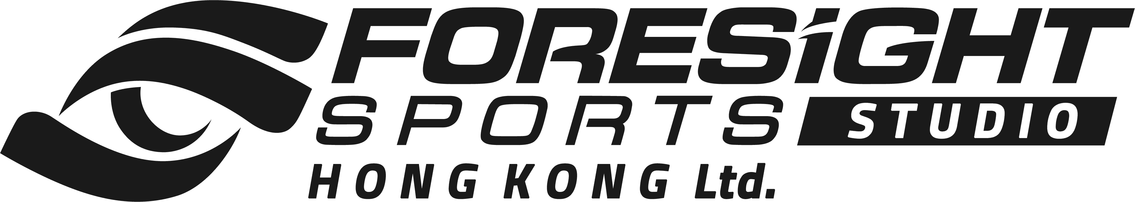 The image shows the Foresight Sports Studio logo, featuring a stylized eye design alongside the bold text "Foresight Sports Studio Hong Kong Ltd," in a monochrome color scheme.