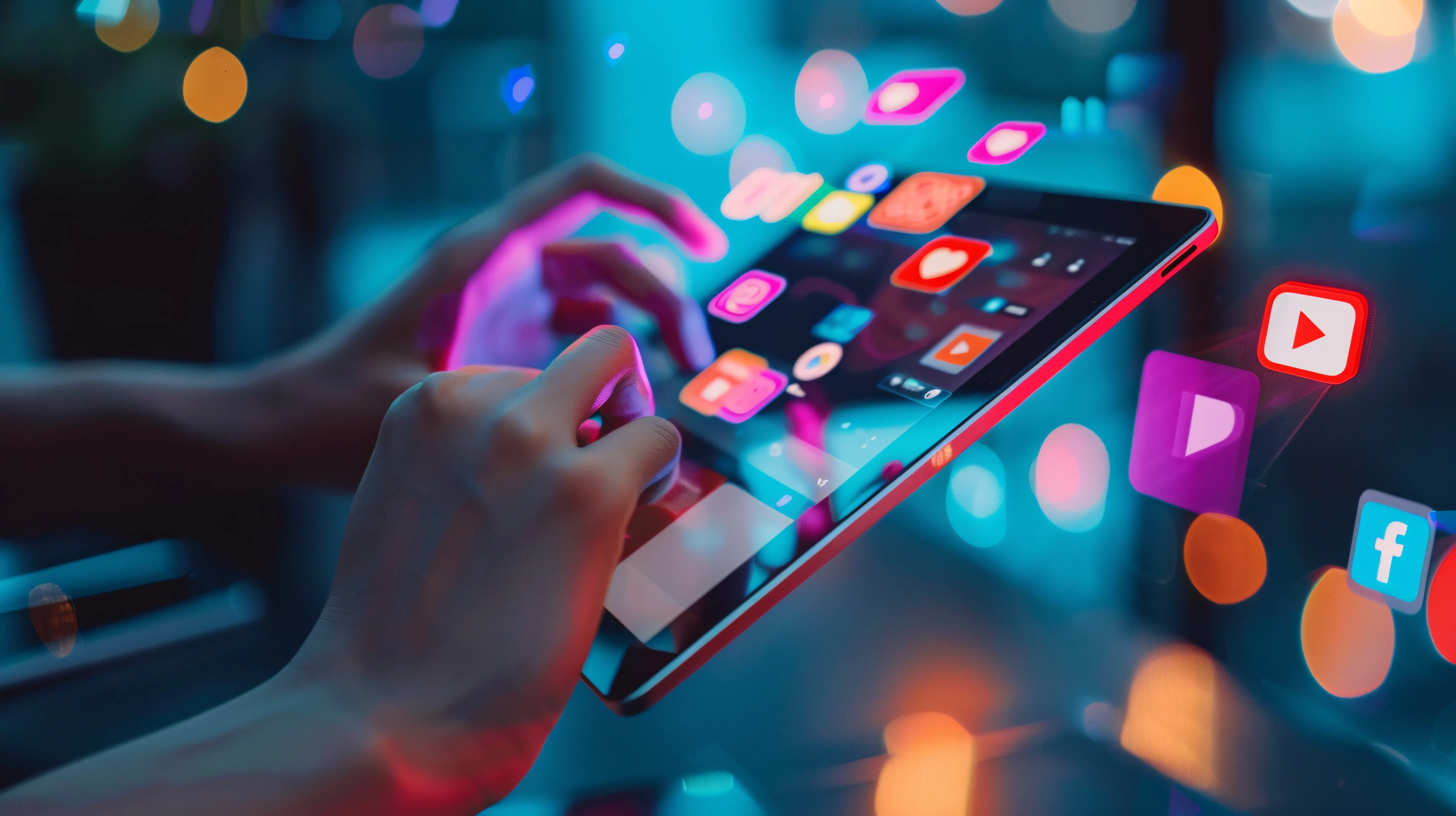 Gestión profesional de redes sociales desde tablet, representando estrategia de contenidos y community management para marcas – Milbrands