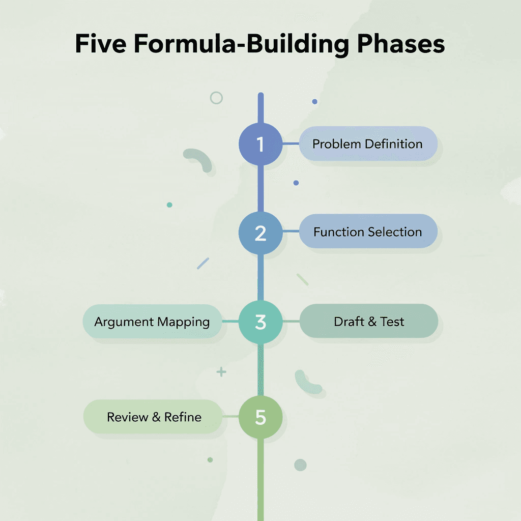 Numbered steps infographic showing the five phases of building a formula