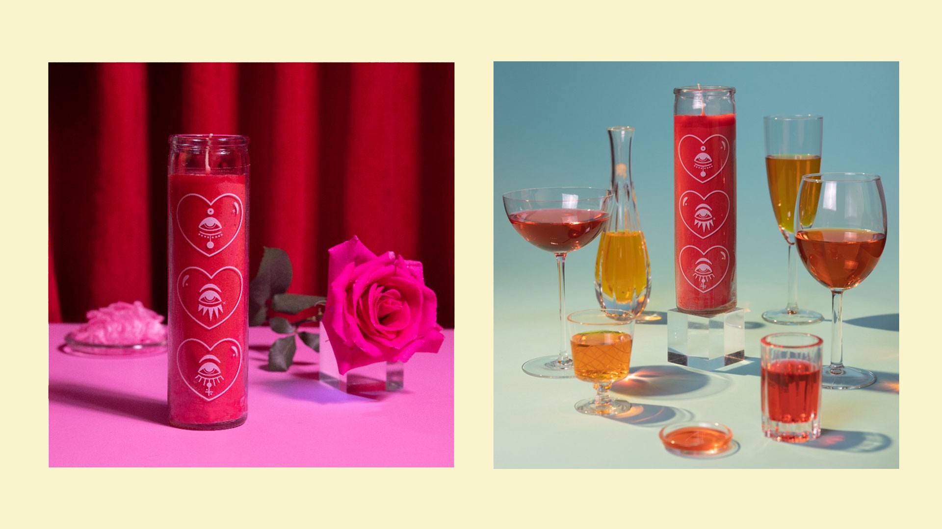 love candle with wine glasses