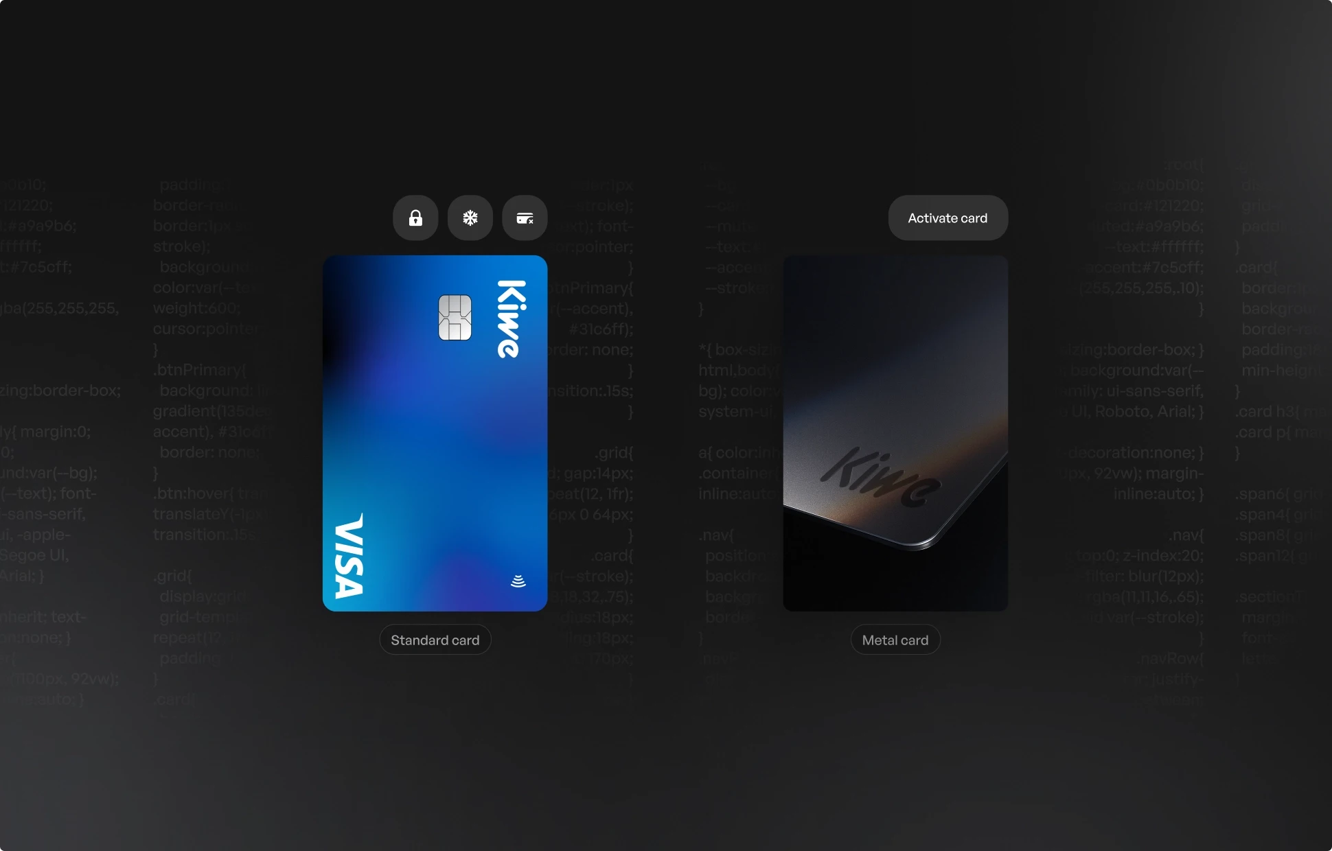 Kiwe Visa physical cards mockups