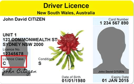 NSW licence with class C and condition S.