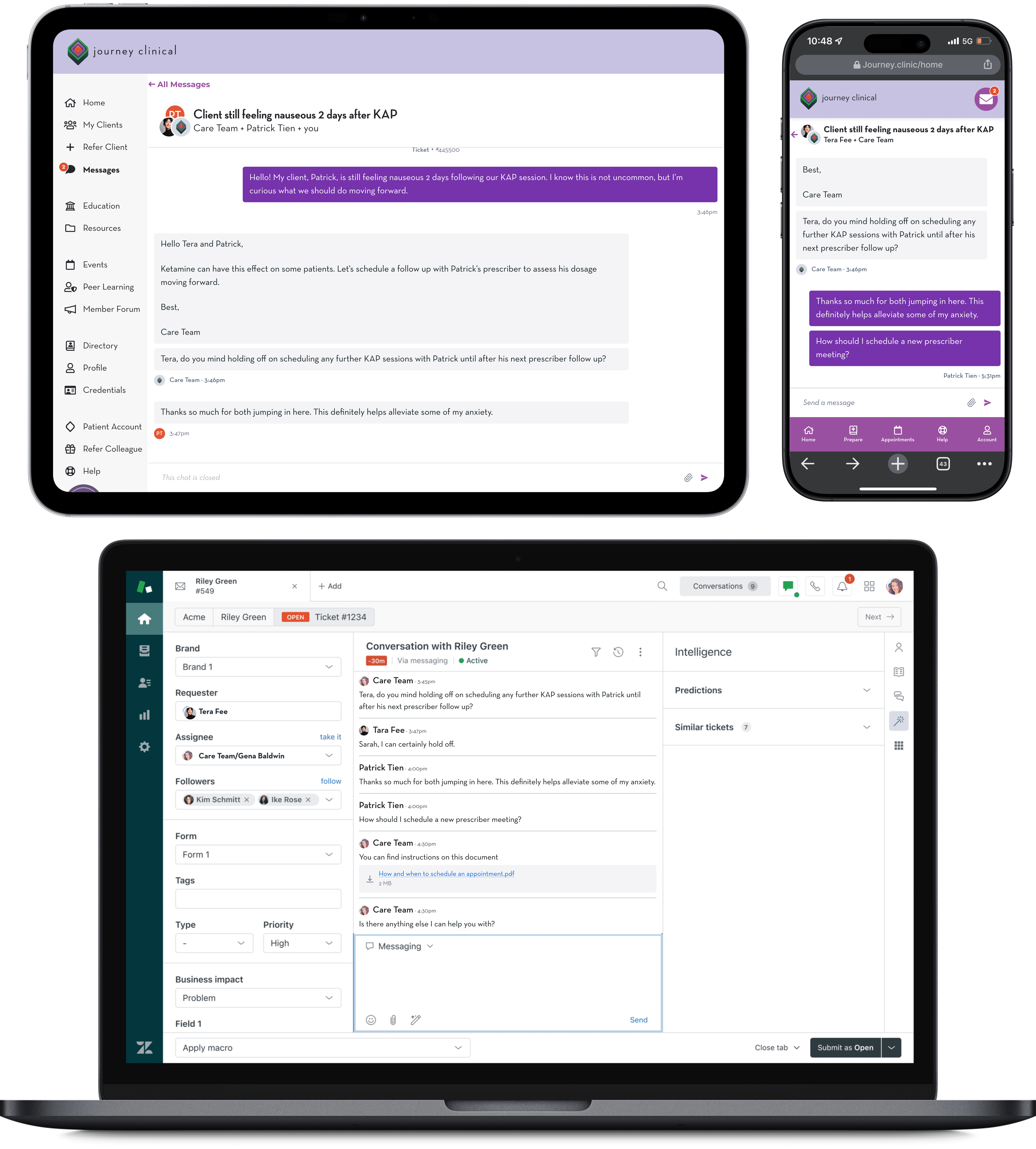 HIPAA complient messaging was essential and required tight integrations with ZenDesk while gracefully functioning across the doctor, patient, and therapist portals. I used twillio Paste as a base for these designs to speed up the developement process and ensure easy integration with Zendesk.
