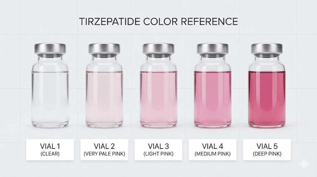 Tirzepatide with B12 normal color range from clear to deep pink reference chart
