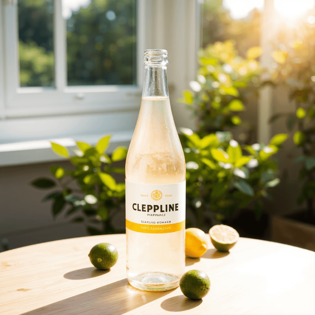 product photography of a bottle of sparkling drink