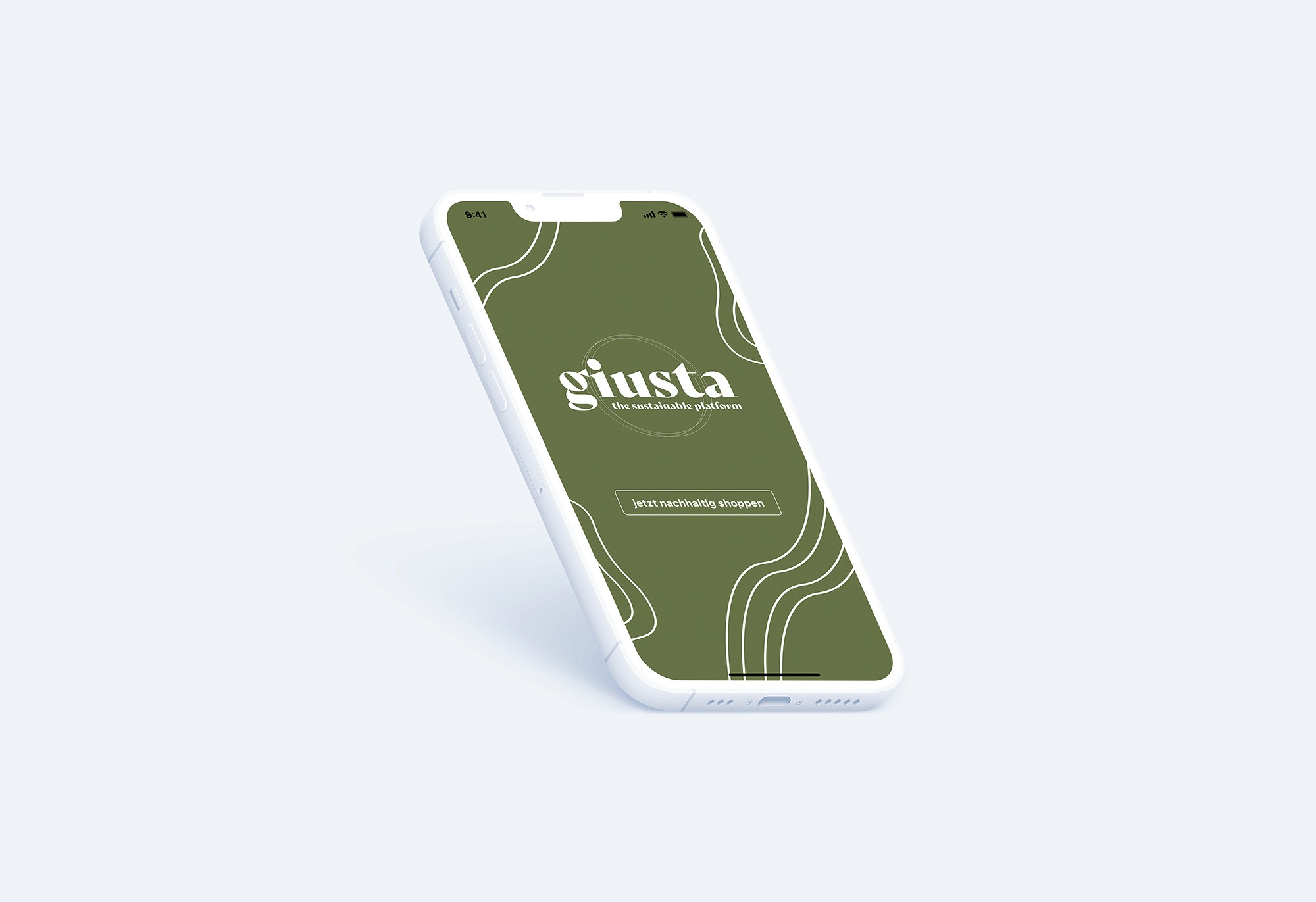 Mock Up which shows 1 phone with the splash screen of the Giusta App