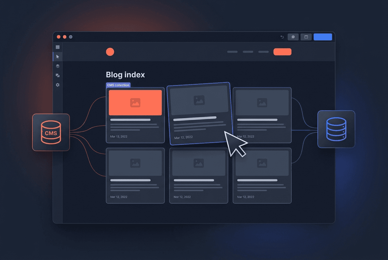 How to add a blog to a Framer website — CMS collection cards being assembled into a blog page in the Framer editor