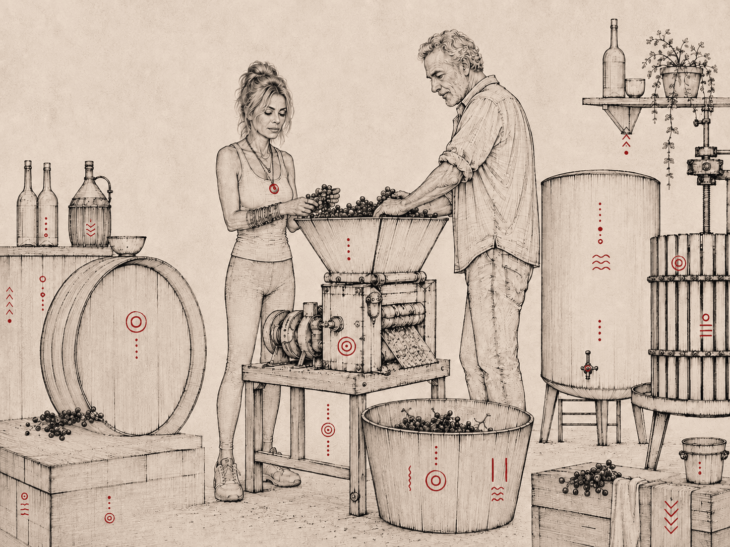 Illustrazione della cantina e della vinificazione condivisa