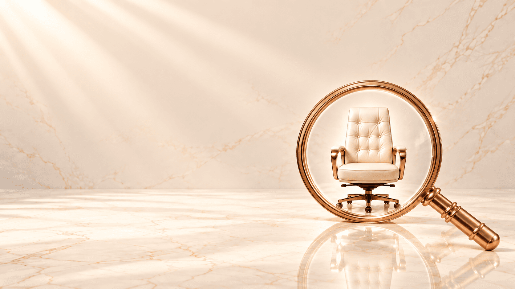 Founder's chair inside a magnifying lens