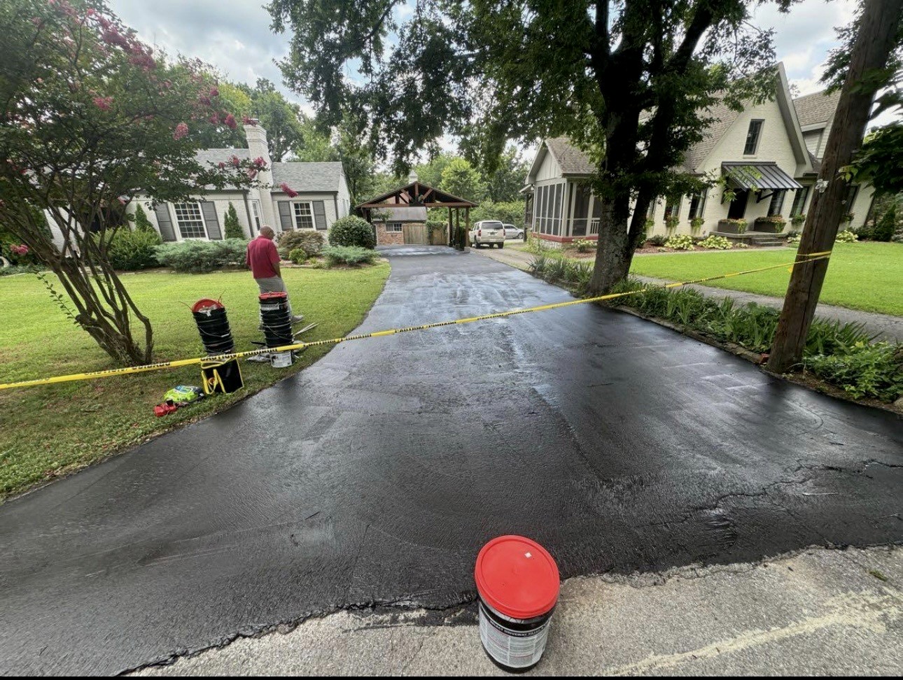 A newly sealed driveway