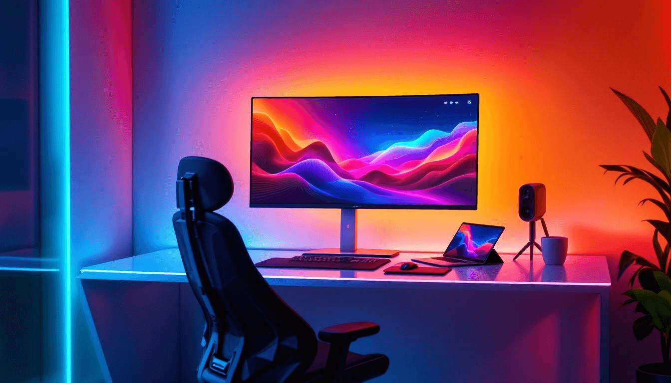 A creative workspace with tools for advanced PowerPoint design techniques.
