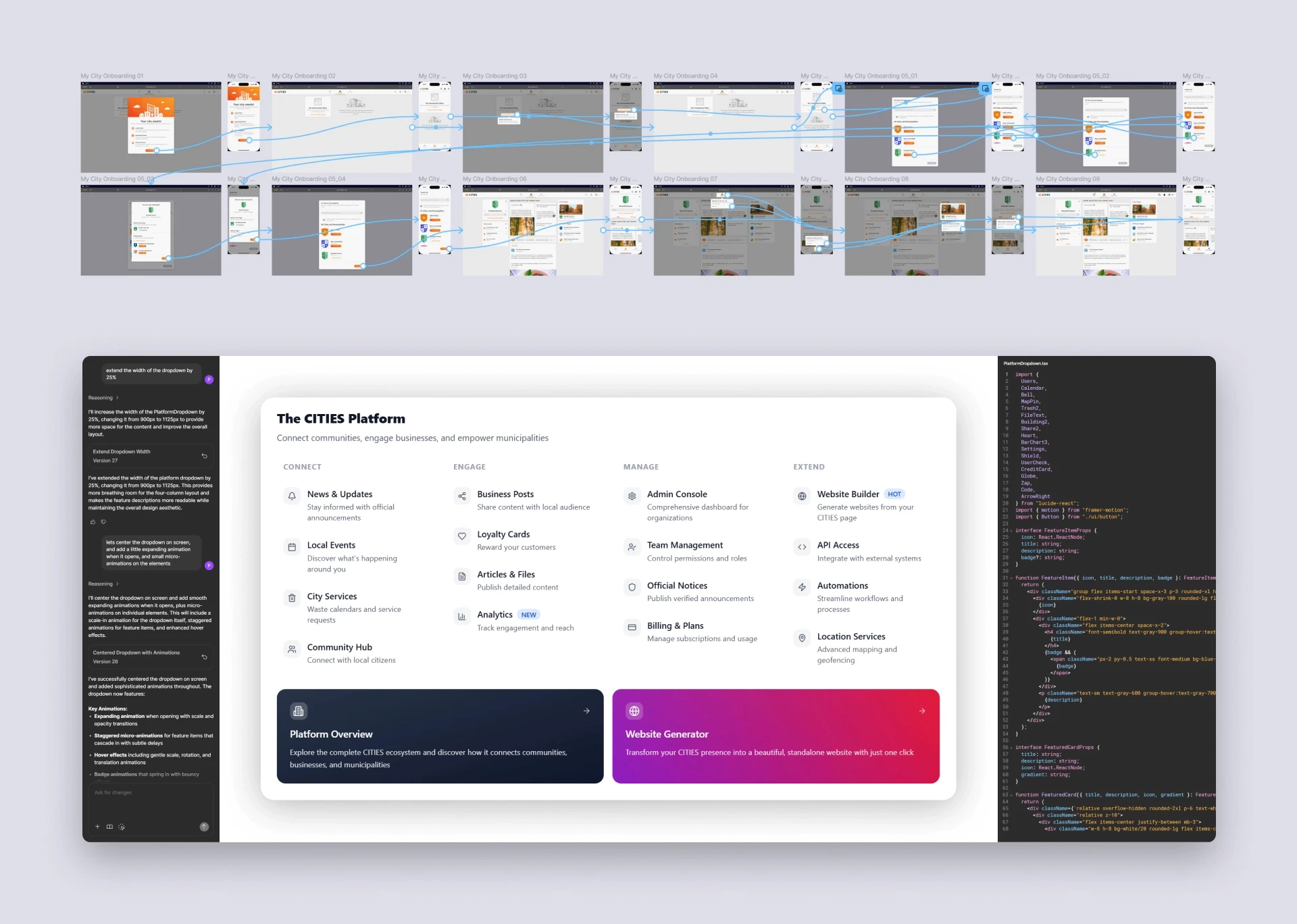 An image showing a figma prototype on top and an AI vibe-coded prototype at the bottom.
