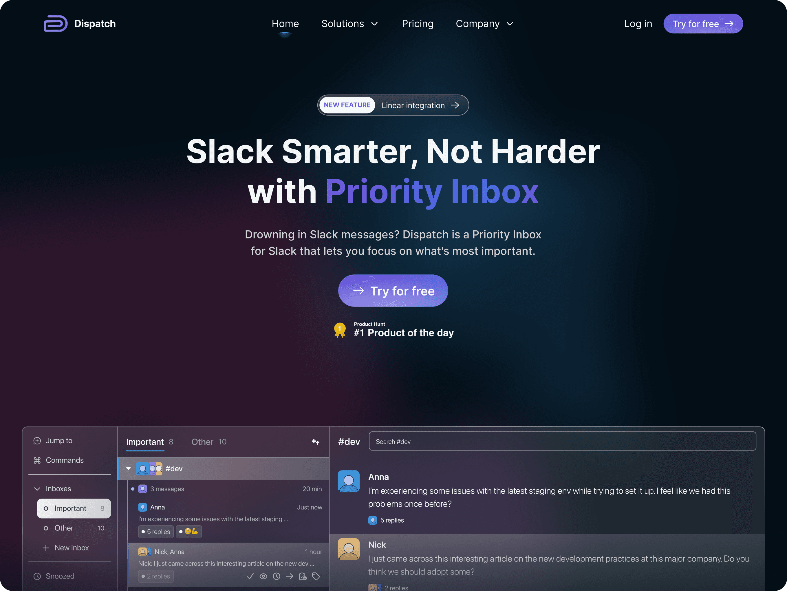 Pristajalna stran namizne aplikacije Dispatch