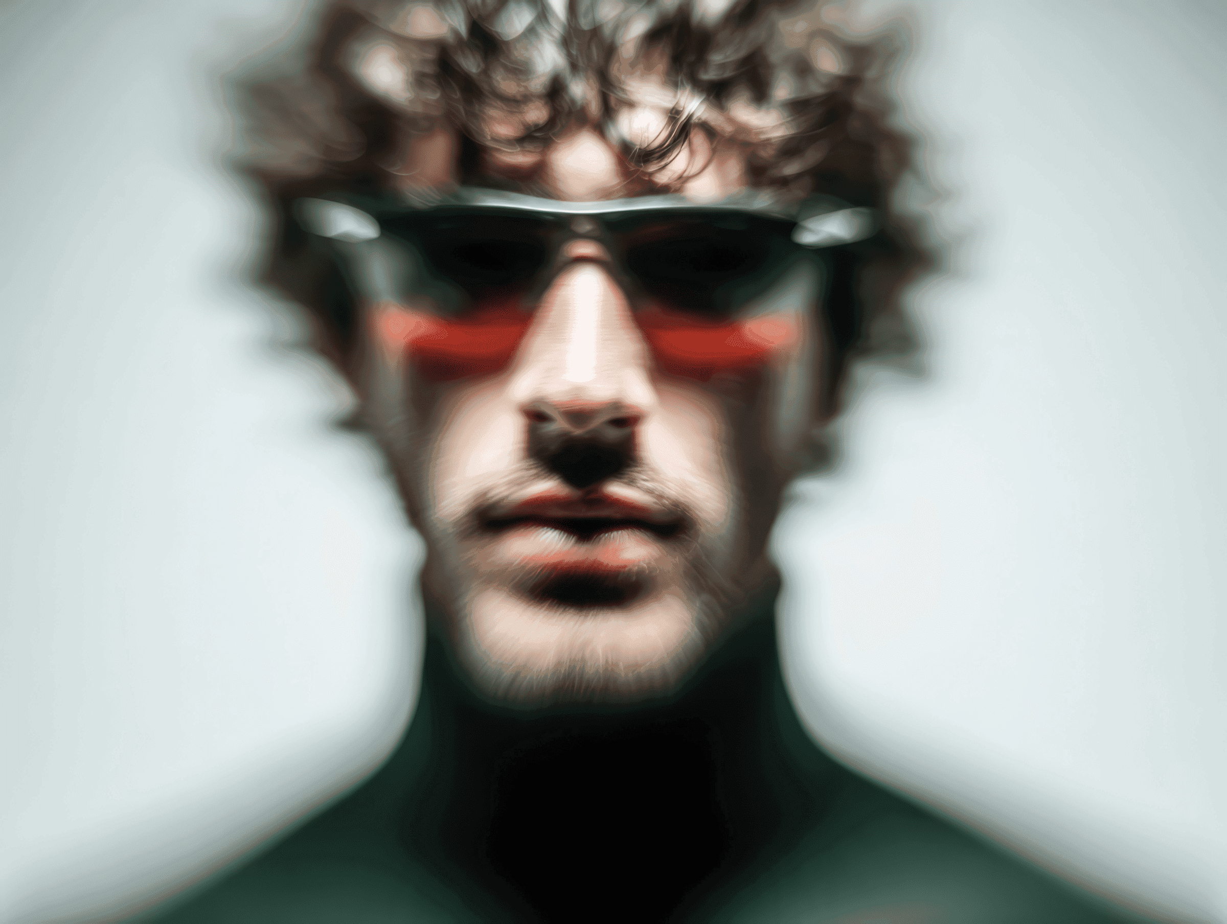 Curly-haired man in a green top looking straight at the camera