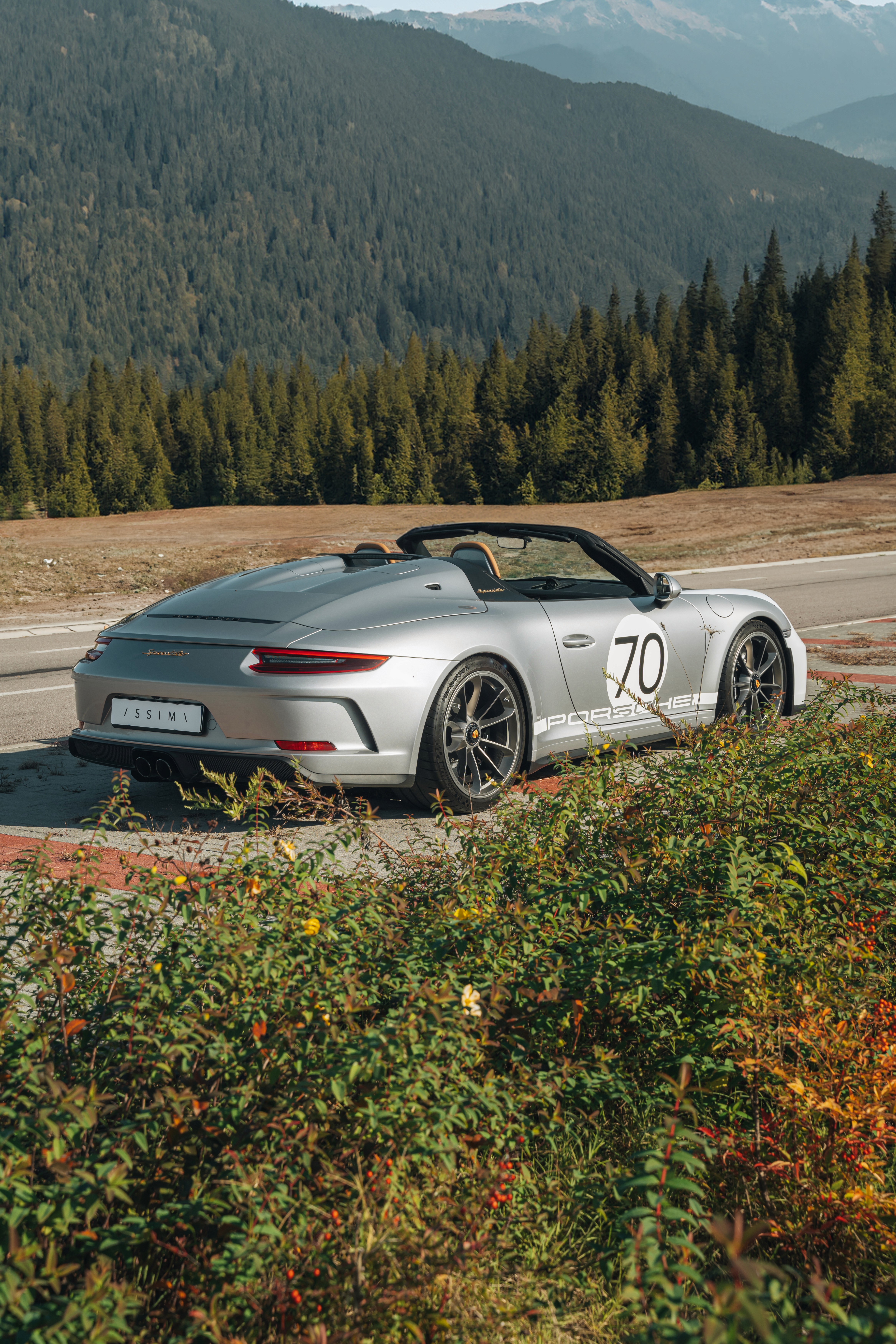 porsche speedster parcheggiata in ambiente di montagna