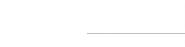 Logotipo NETOCell azul com ícone estilizado tipo circuito à esquerda.