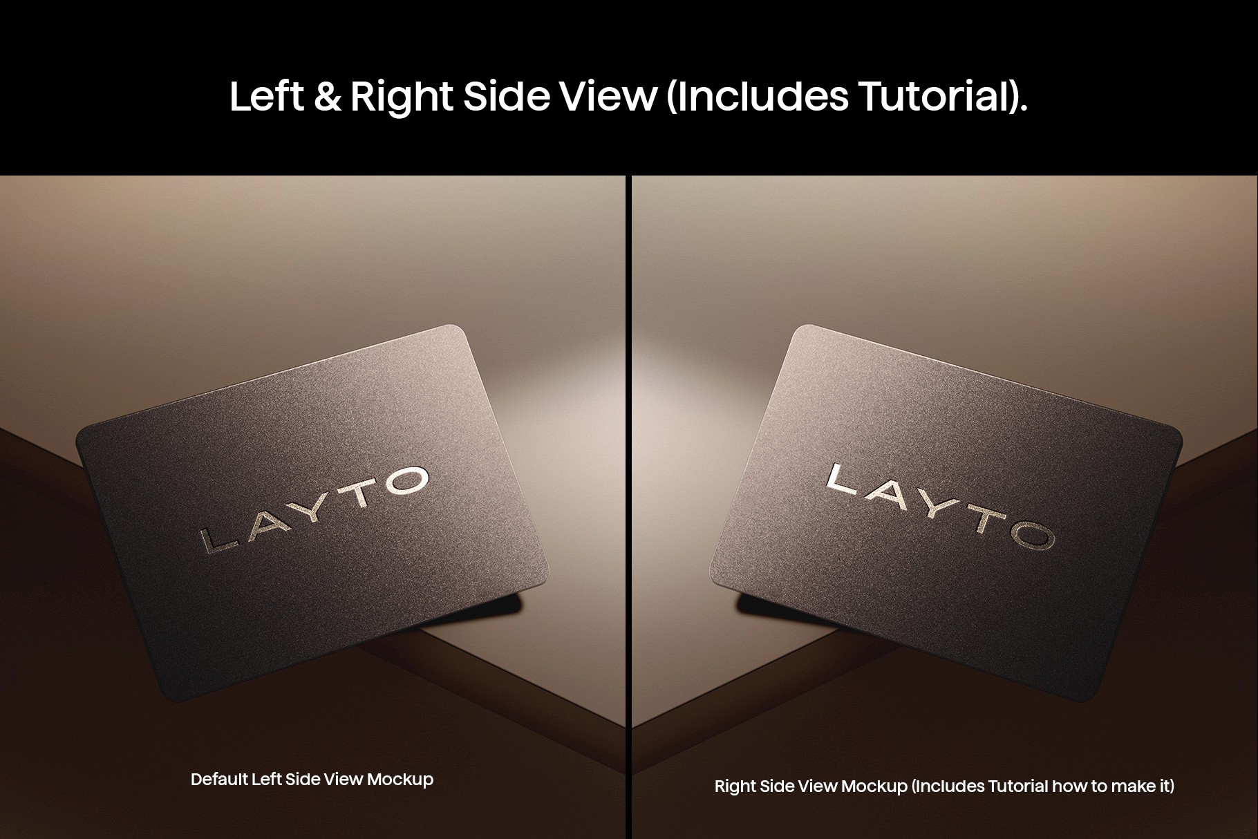 Side-by-side comparison of left and right-side view logo mockups for LAYTO, highlighting realistic lighting effects and angles.