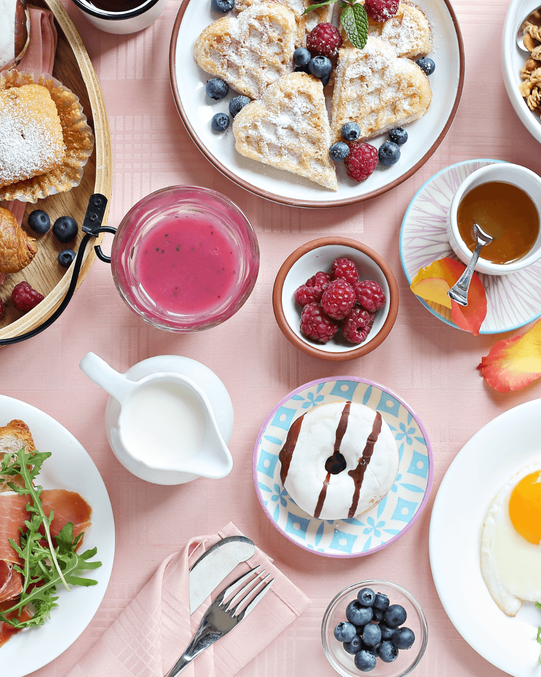 brunch table and food