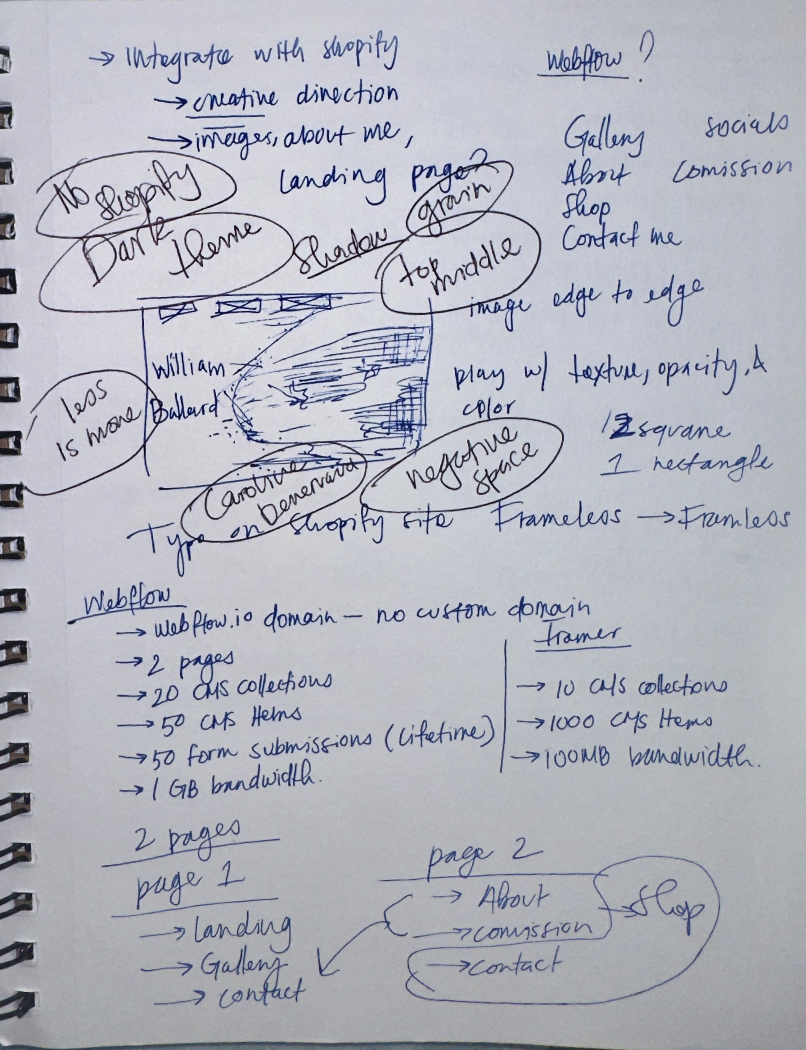 sketch of potential landing page, requirements, and course of action.