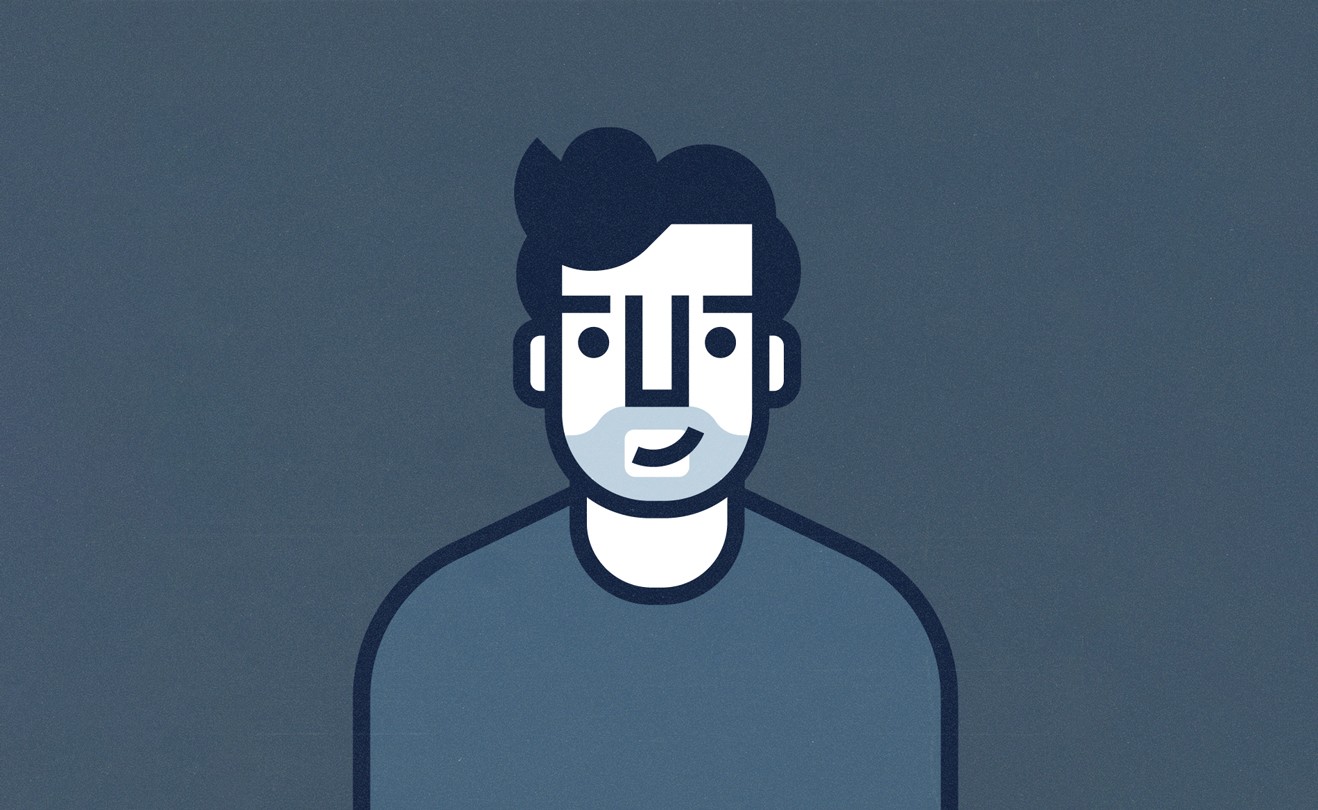 Illustration of a young man with wavy hair and stubble