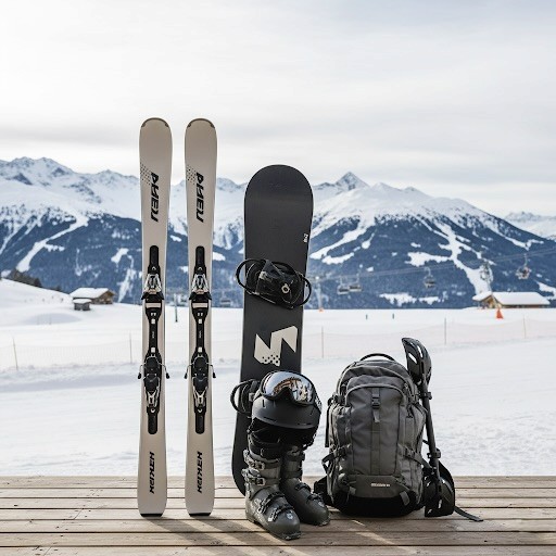 skispullen op een bankje