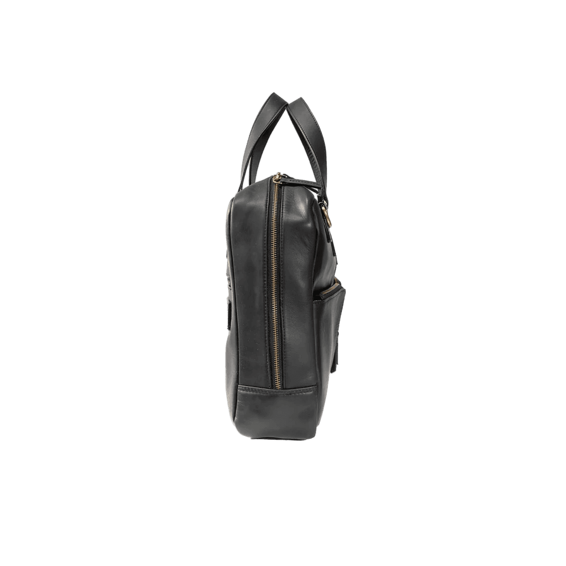Black leather backpack on a white background