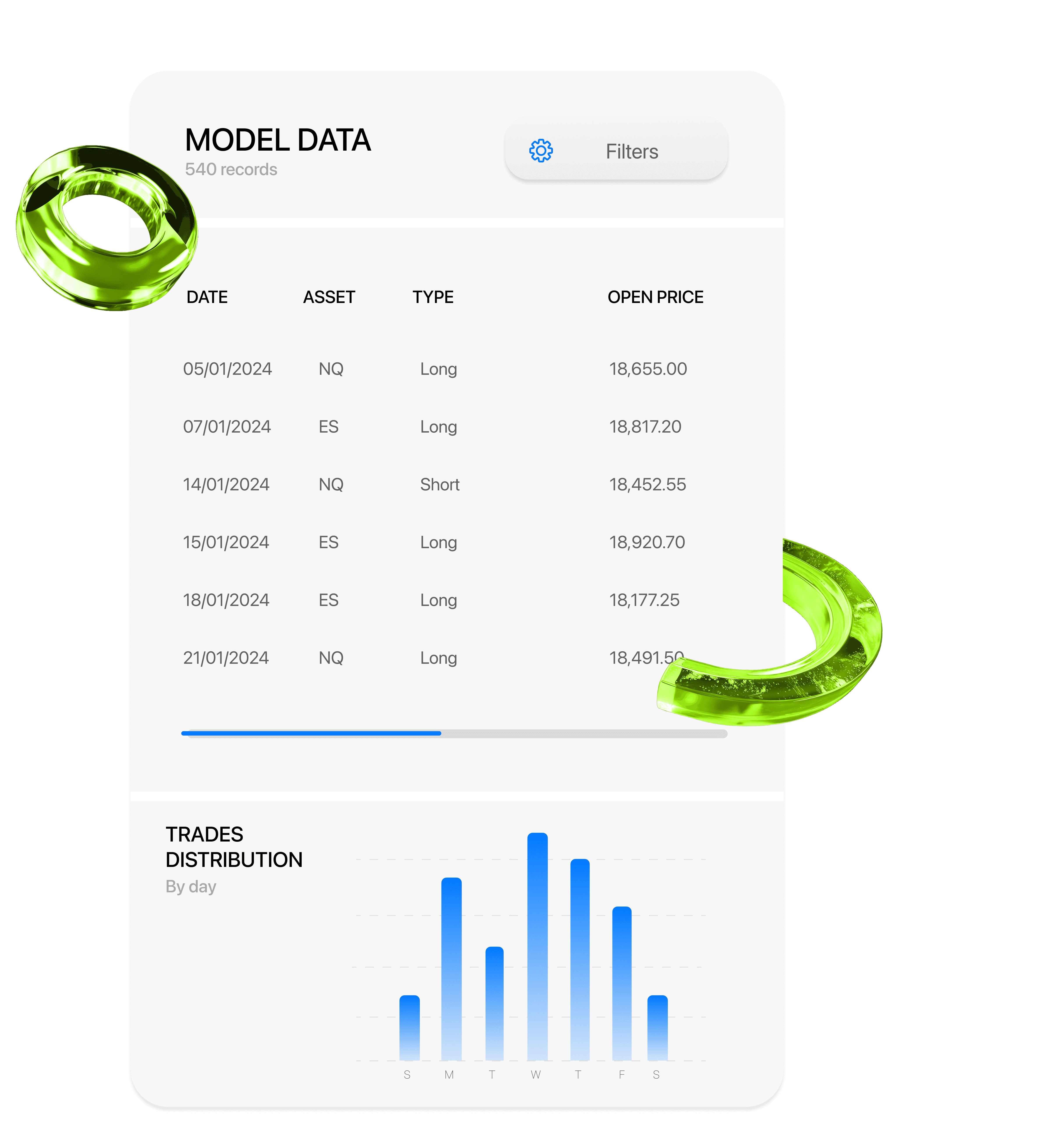 Green glass-metallic background with statistic cards