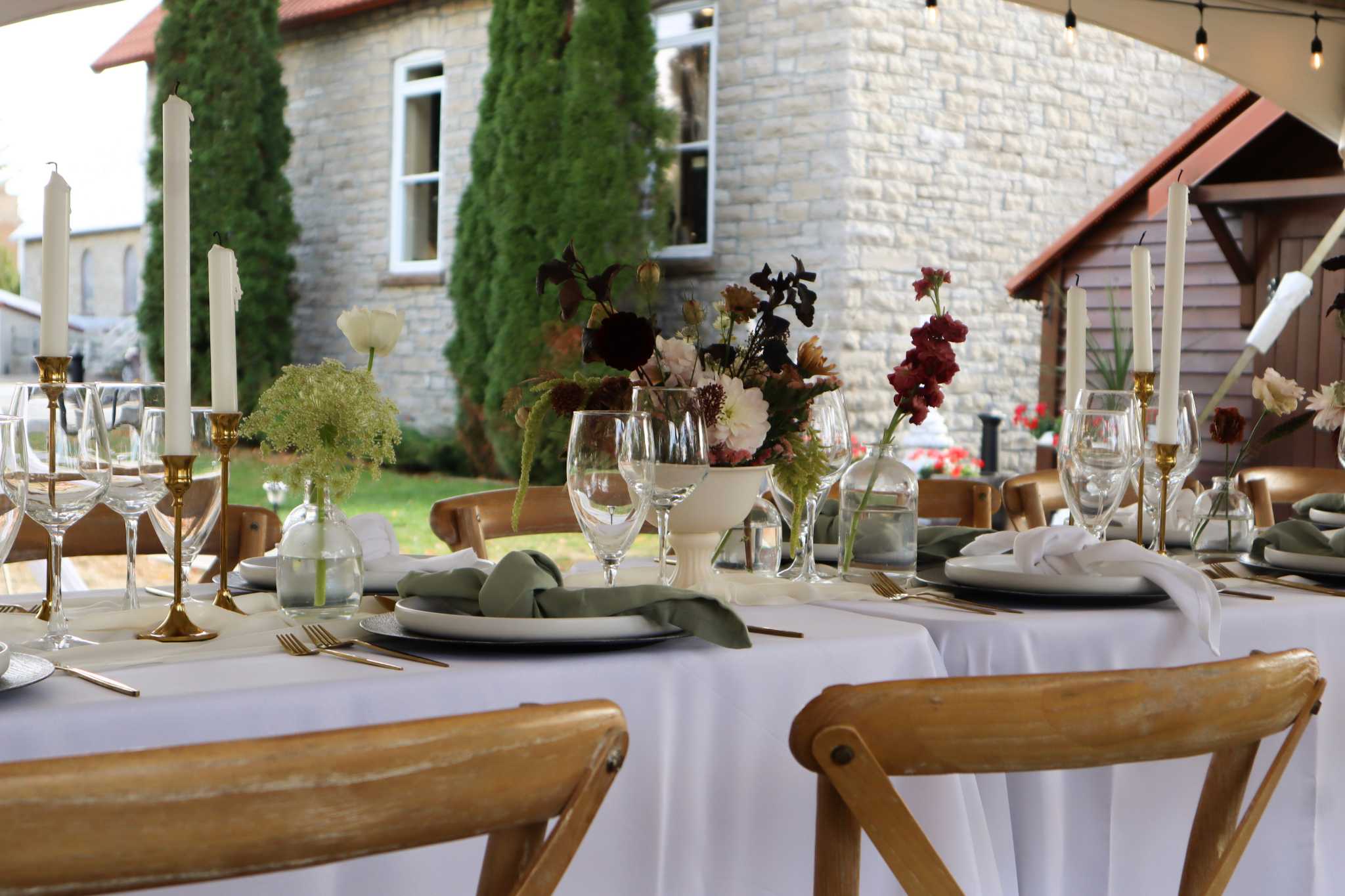 Table setting under tent at Ashlar Weddings & Events venue
