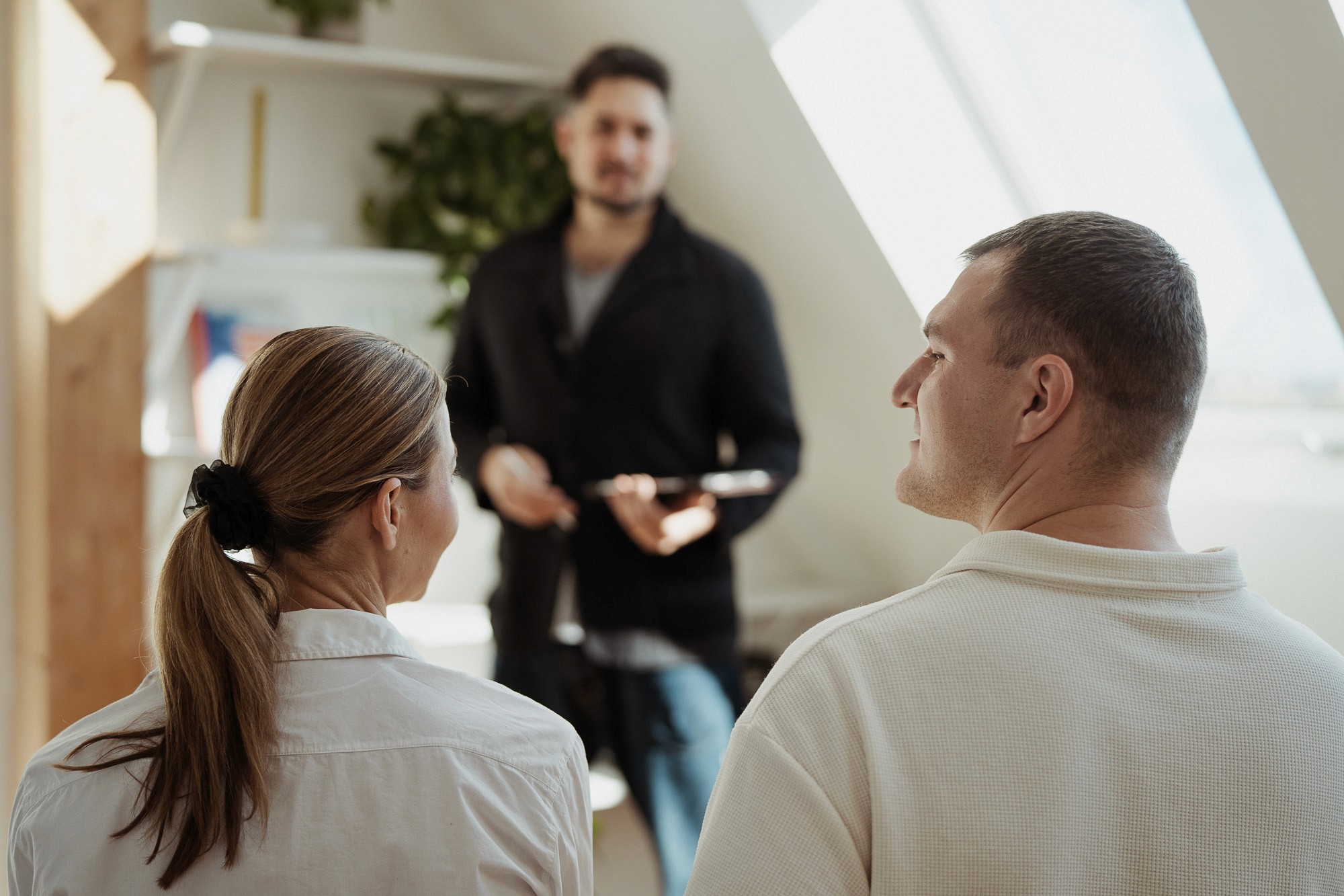 Founder reviewing brand strategy material in a StoryOS clarity session