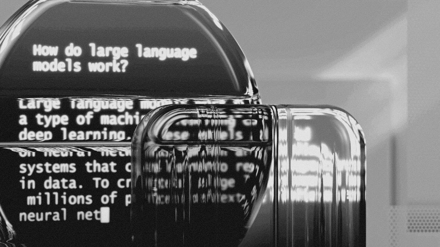 A dense block of scrolling code or terminal text displayed on a glowing screen