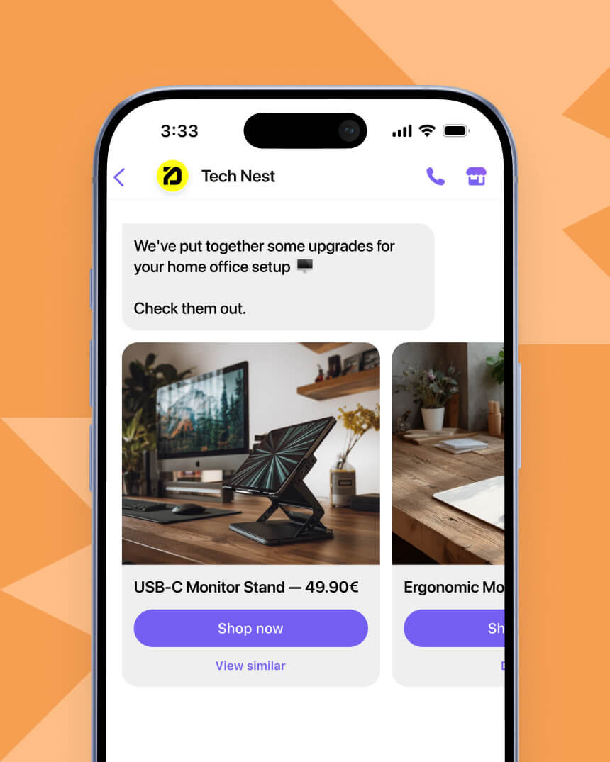 Viber messaging campaign showcasing a personalized cross-sell marketing campaign from an electronics and technology e-commerce store.