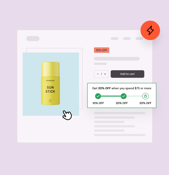A simplified illustration of a webpage layout on a green background. A red square element with a cursor is being dragged toward a black placeholder area within the webpage, suggesting a drag-and-drop interface for customizing content placement.