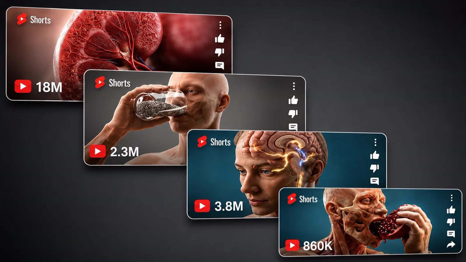 Medical animation Shorts with 18M, 2.3M, 3.8M and 860K views