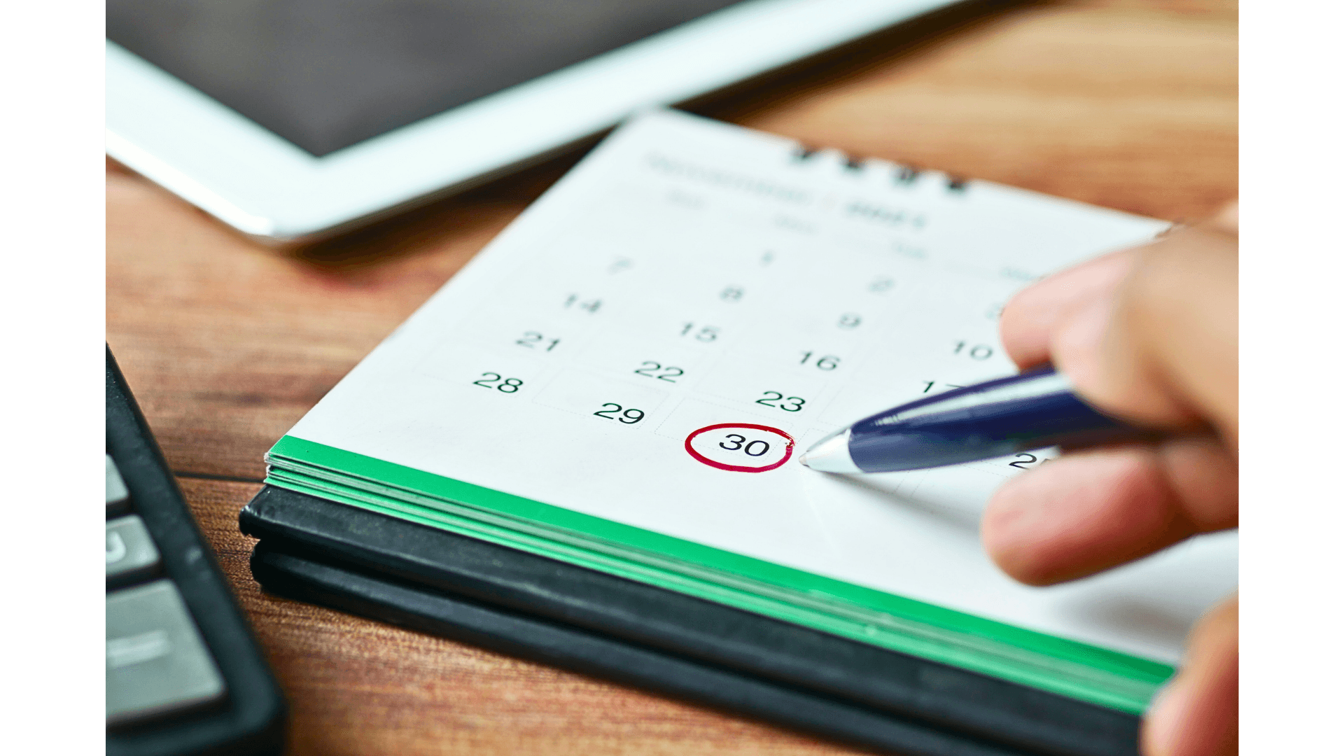 Calendar with a date circled, representing an upcoming appointment