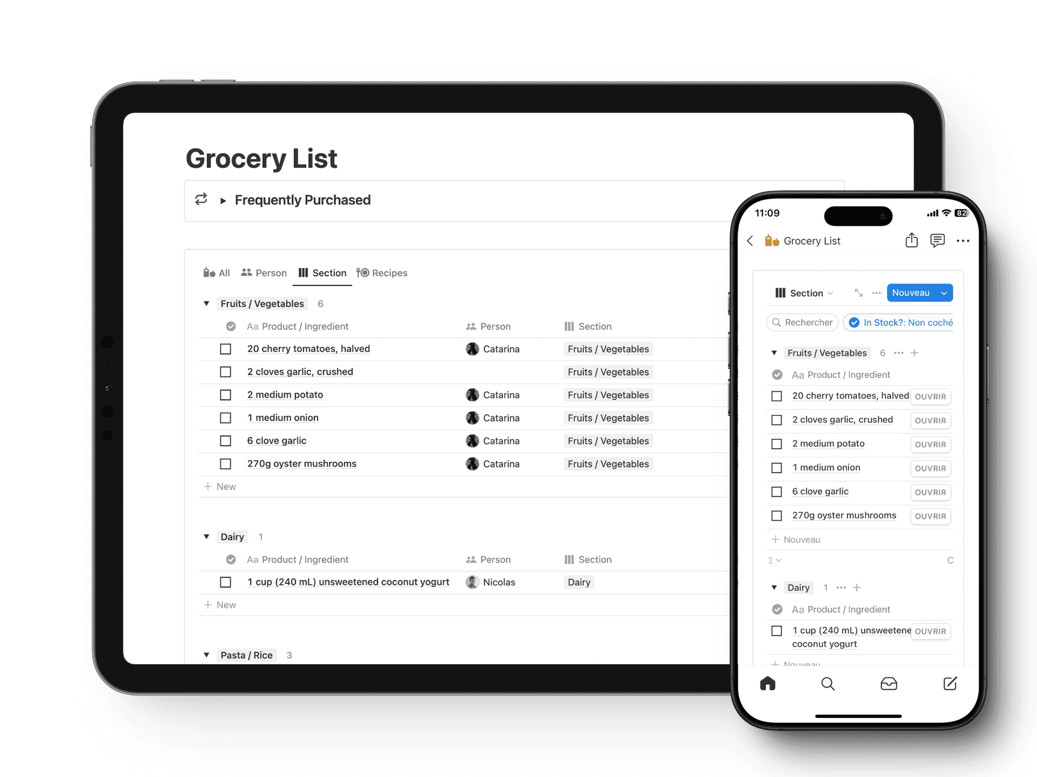 Auto‑generated grocery list in Notion based on selected weekly meals