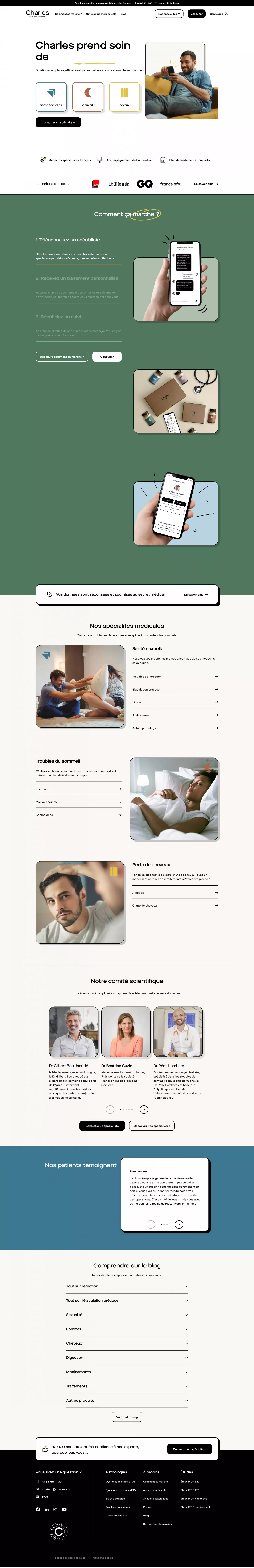 Consultez un médecin, Commandez un trait landing page screenshot showcasing Health & Fitness and Medical design