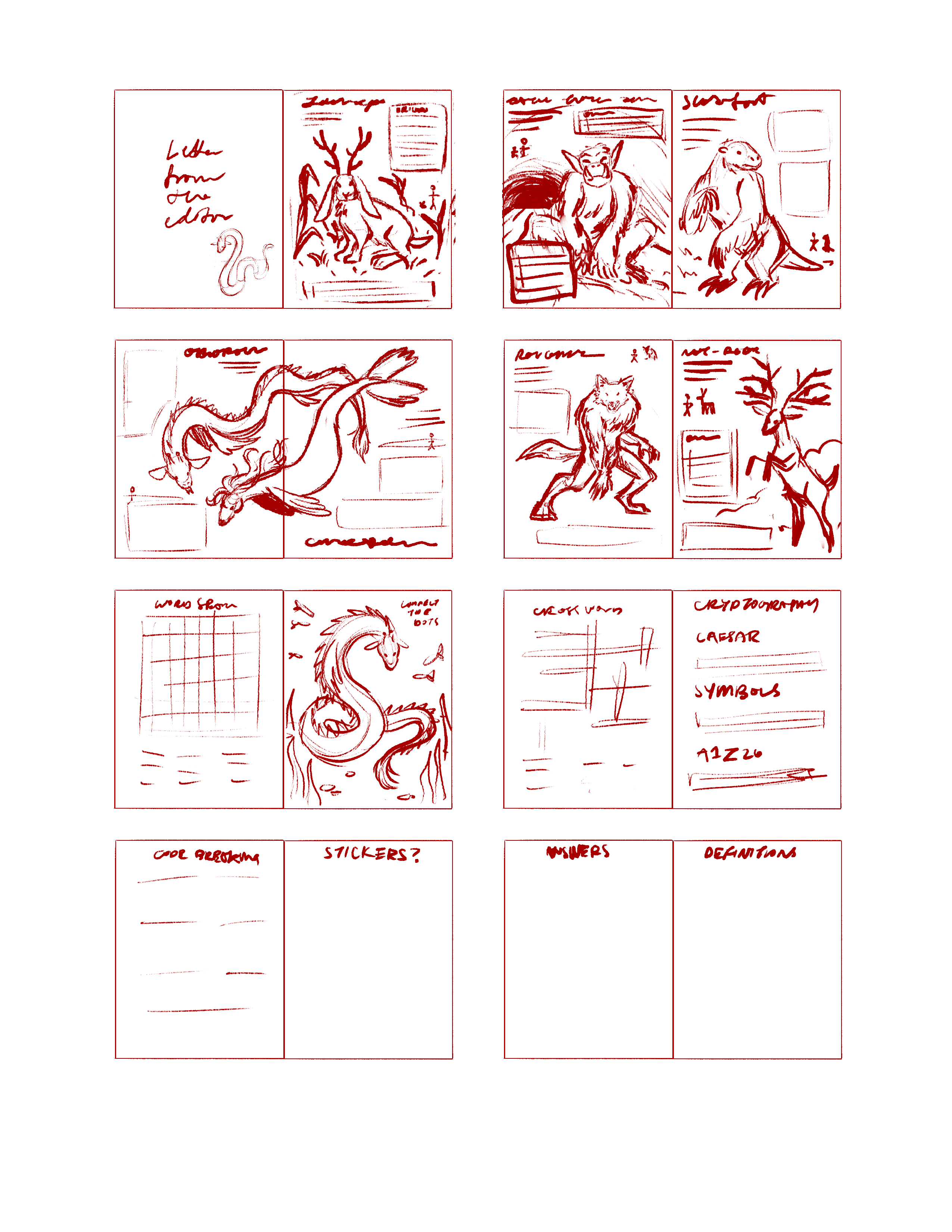 Sketches of the booklet flatplan