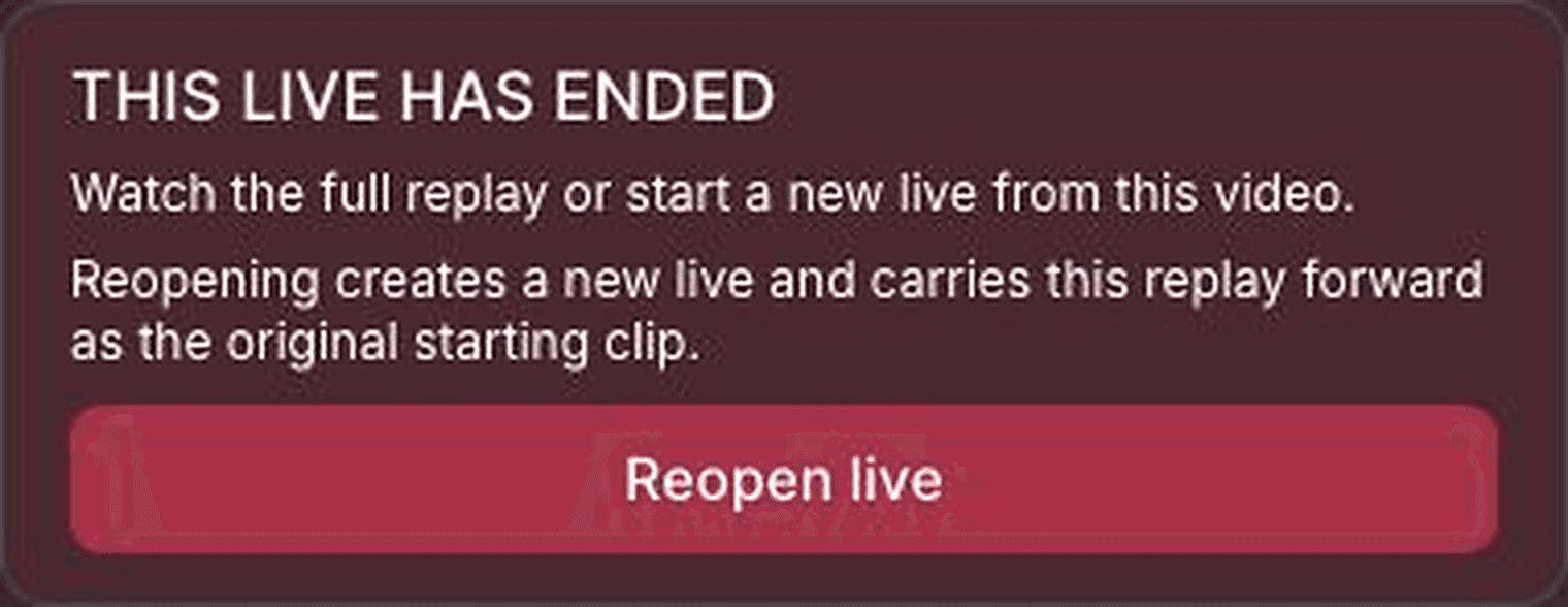 Ended APOB Live replay panel with the Reopen live action