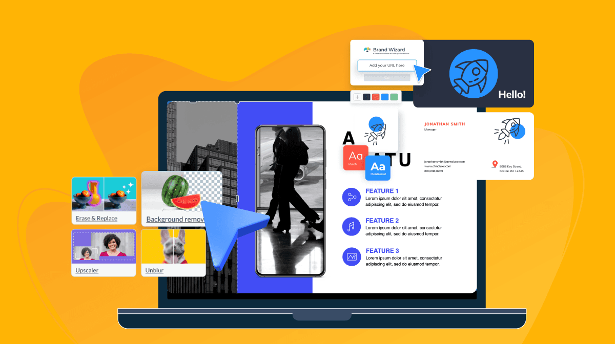 Laptop showcases AI graphic editing tools -Best AI Tools for Social Media Content Creation